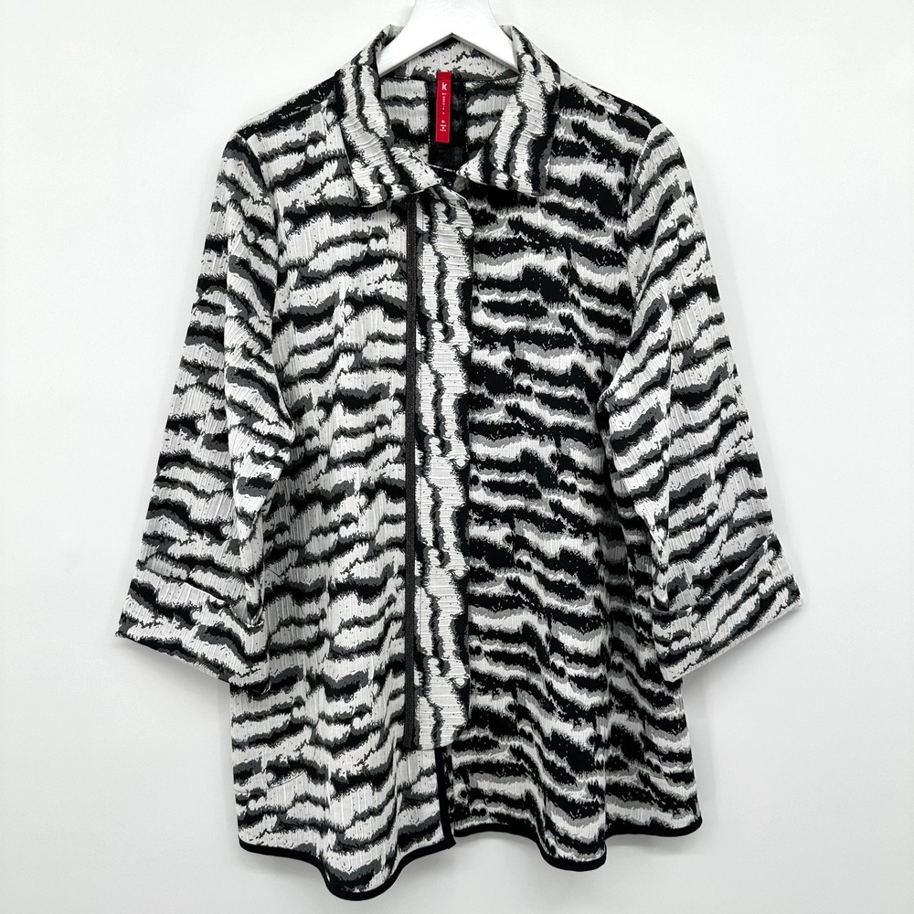 IC by‎ Connie K Jacket Top Size XL Stretch 3/4 Sleeve Pockets Zebra Mob Wife USA